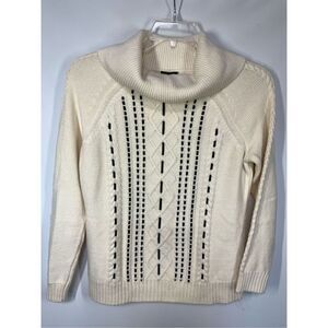 -3. Talbots Women's Velvet Detail Cable Knit Sweater Off-White Black Medium Peti